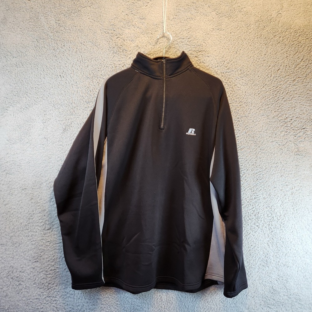 Russell Athletic Dri Power Sweatshirt Mens XL Black Grey Mock Neck Quarter Zip